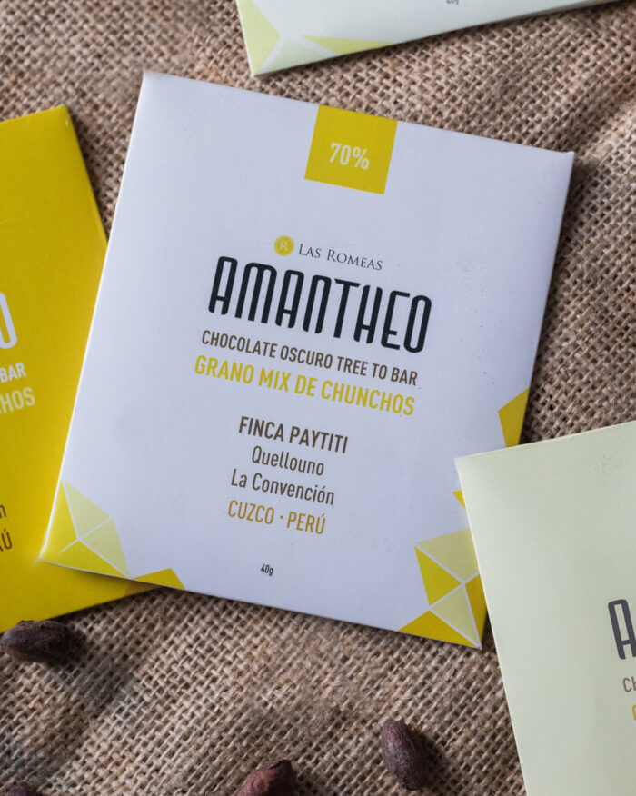 CHOCOLATE OSCURO AMANTHEO - QUELLOUNO, CUZCO, PERÚ 70% - CACAO MIX DE CHUNCHOS