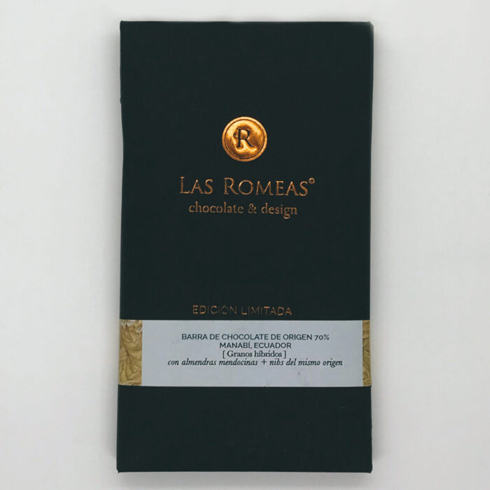 TABLETA LAS ROMEAS - 70% - CON ALMENDRAS Y NIBS - MANABÍ, ECUADOR