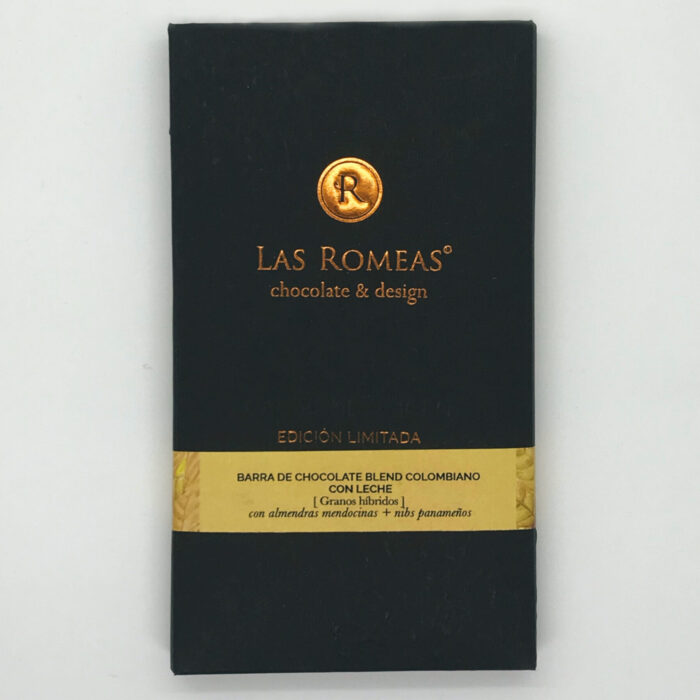 TABLETA DE CHOCOLATE BLEND COLOMBIANO CON LECHE CON NIBS Y ALMENDRAS