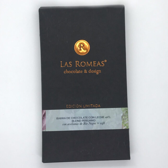 TABLETA LAS ROMEAS - 42% CON LECHE - CON AVELLANAS Y CAFÉ - BLEND DE GRANOS PERUANOS