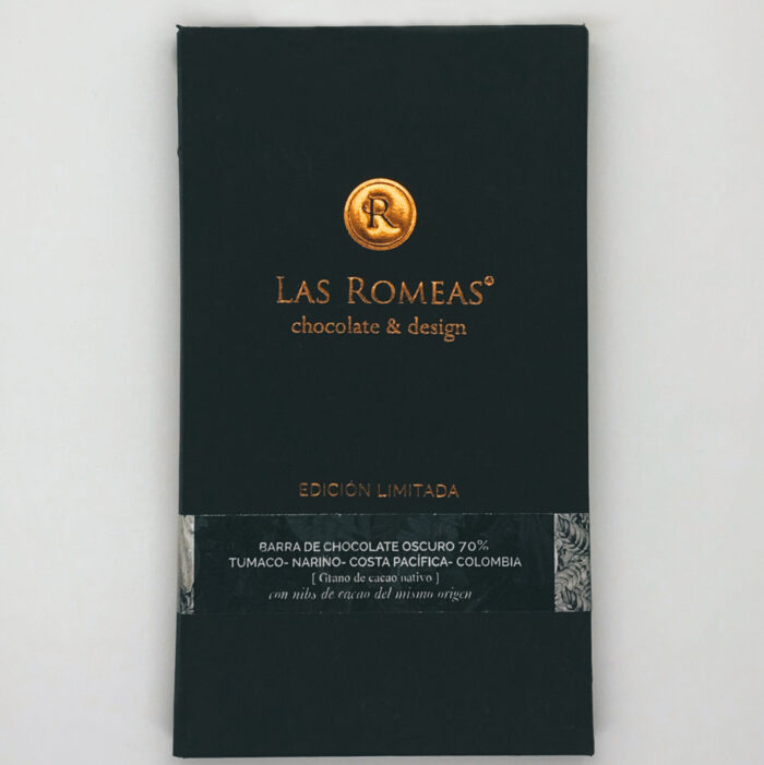 TABLETA LAS ROMEAS - 70% TUMACO CON NIBS- COSTA PACIFICA, COLOMBIA