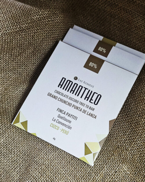 CHOCOLATE OSCURO AMANTHEO - QUELLOUNO, CUZCO, PERÚ 80% - CACAO CHUNCHO PUNTA DE LANZA