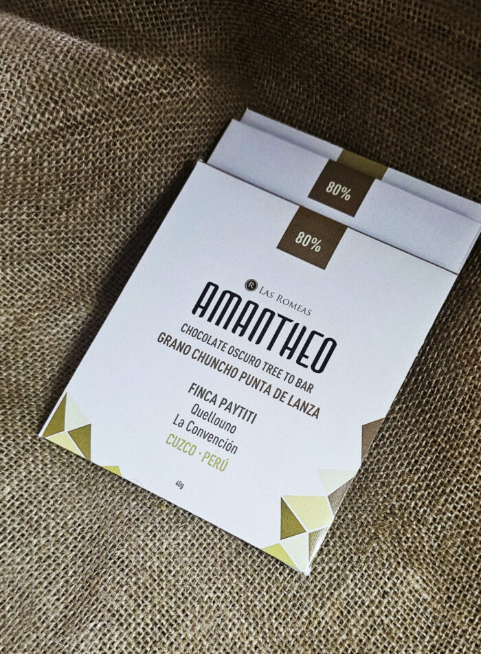 CHOCOLATE OSCURO AMANTHEO - QUELLOUNO, CUZCO, PERÚ 80% - CACAO CHUNCHO PUNTA DE LANZA