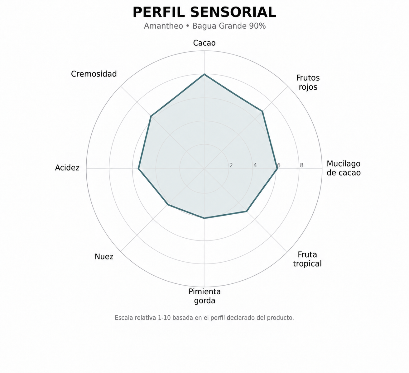 Perfil sensorial del chocolate oscuro 90% Amantheo Bagua Grande